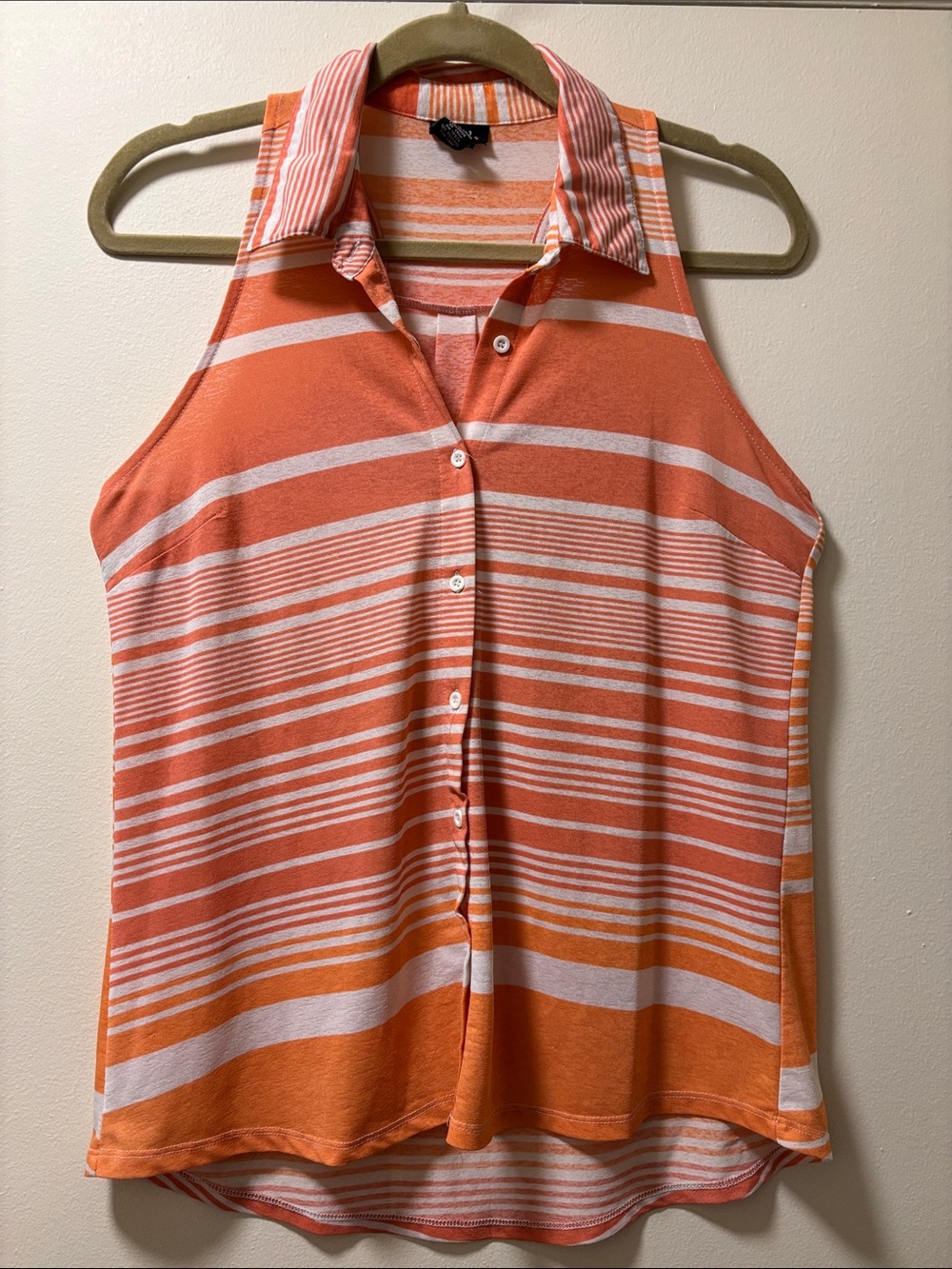 Rue21 Coral and White Striped Sleeveless Button-Down Shirt